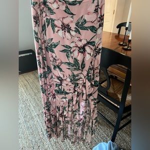 Pink Flower Print Skirt w/ Slit